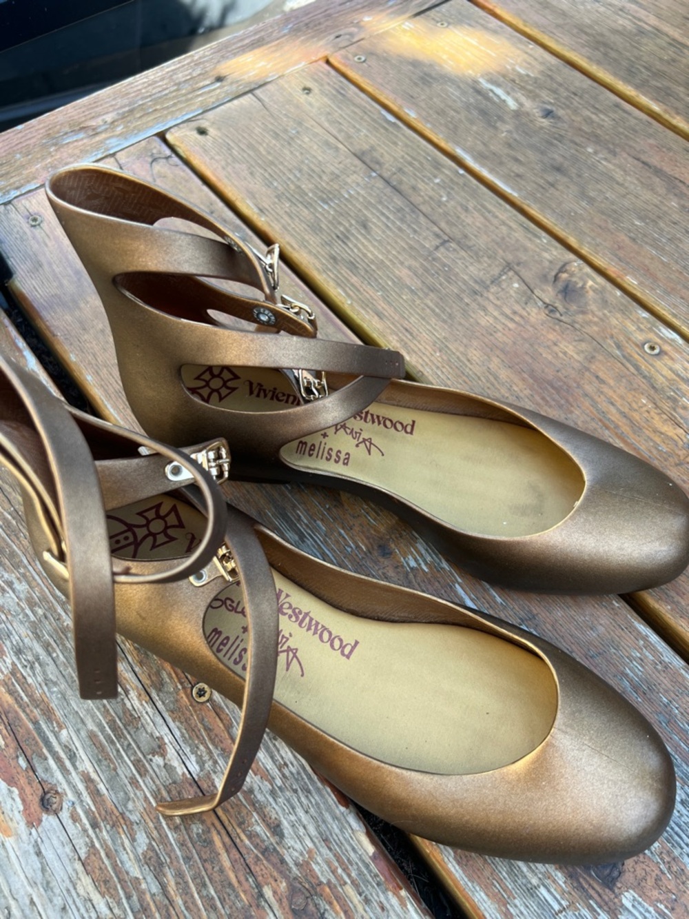 Vivienne Westwood Metallic Bronze Ankle-Strap Flats - Picture 3 of 10